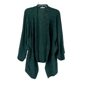 Green Animal Print Cardigan Size 1X Wide Sleeve Open Front Cream N Sugar Brand